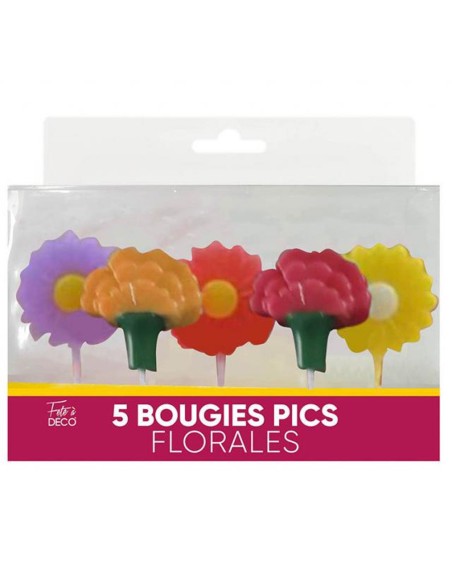5 bougies pic thème floral pour déco de gâteau d'anniversaire