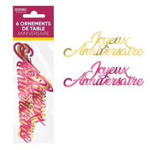 6 ornements de table Joyeux Anniversaire thème floral pour décoration