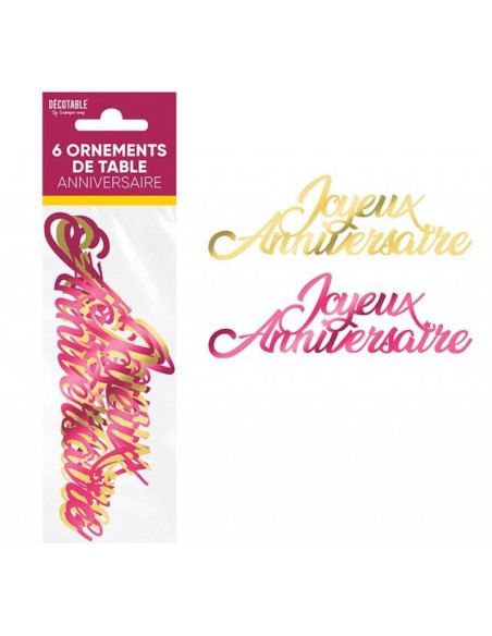 6 ornements de table Joyeux Anniversaire thème floral pour décoration