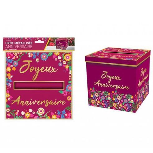 Urne Joyeux Anniversaire thème floral pour petits cadeaux