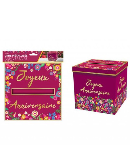 Urne Joyeux Anniversaire thème floral pour petits cadeaux