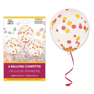 6 ballons confettis avec rubans thème floral pour déco de salle