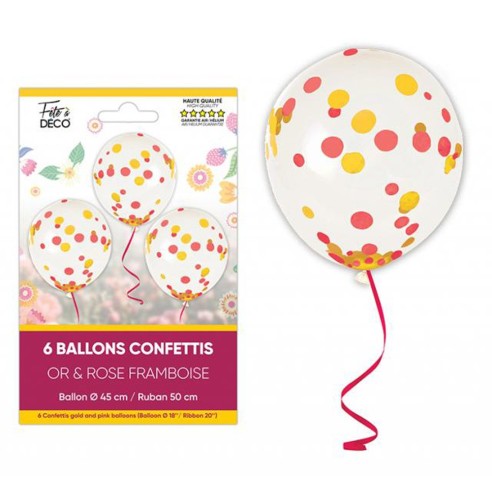 6 ballons confettis avec rubans thème floral pour déco de salle