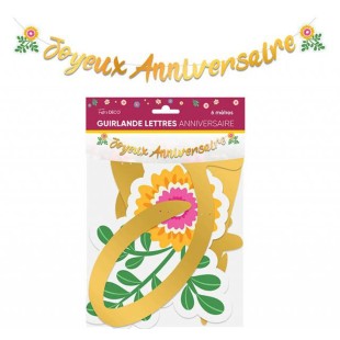Guirlande lettres Joyeux Anniversaire thème floral pour déco de salle