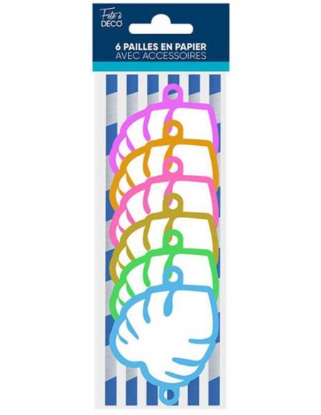 12 pailles thème tropical Joyeux Anniversaire pour décoration de table