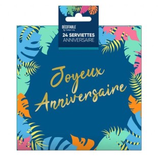 24 serviettes papier thème tropical Joyeux Anniversaire