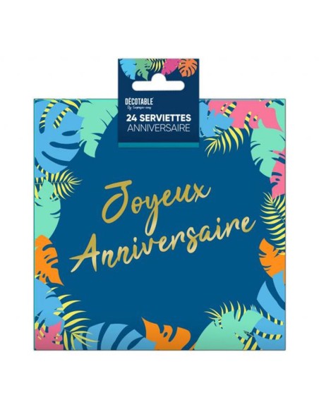 24 serviettes papier thème tropical Joyeux Anniversaire