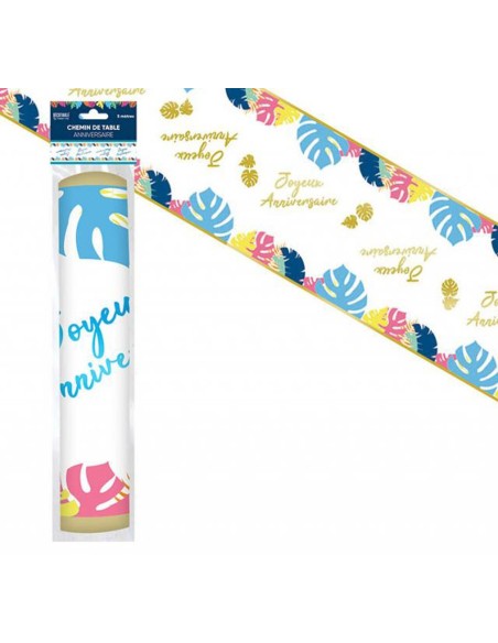 Chemin de table thème tropical Joyeux Anniversaire déco de table