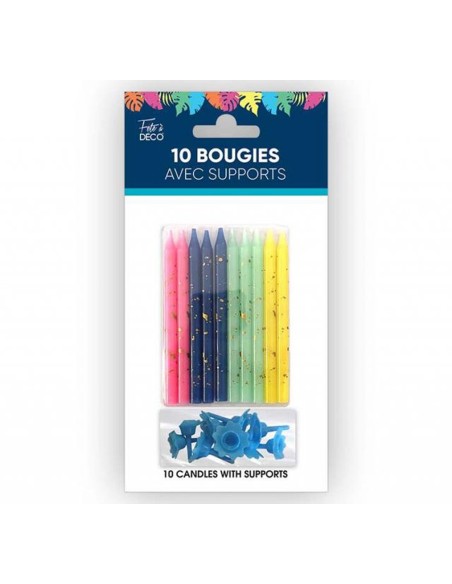 10 bougies thème tropical pour déco de gâteau d'anniversaire