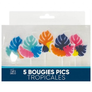 5 bougies pic thème tropical pour déco de gâteau d'anniversaire
