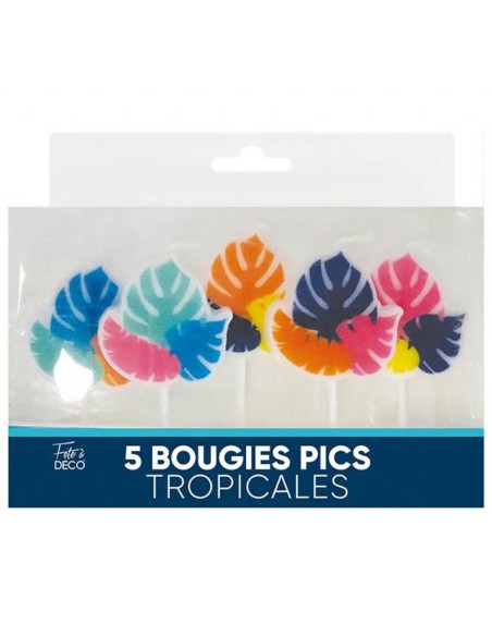 5 bougies pic thème tropical pour déco de gâteau d'anniversaire