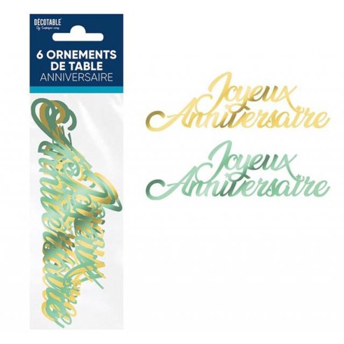 6 ornements de table Joyeux Anniversaire thème tropical pour déco