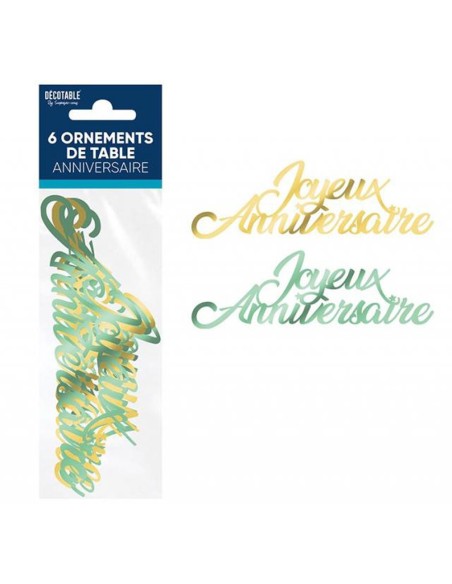 6 ornements de table Joyeux Anniversaire thème tropical pour déco