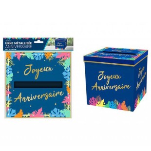 Urne Joyeux Anniversaire thème tropical pour petits cadeaux