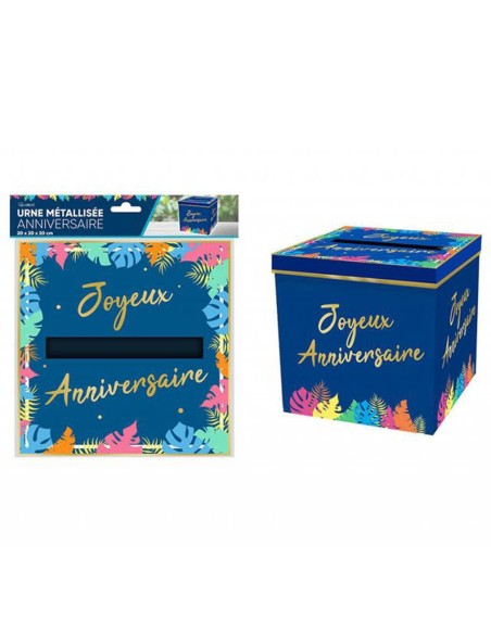 Urne Joyeux Anniversaire thème tropical pour petits cadeaux