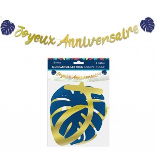 Guirlande lettres Joyeux Anniversaire thème tropical pour déco de salle