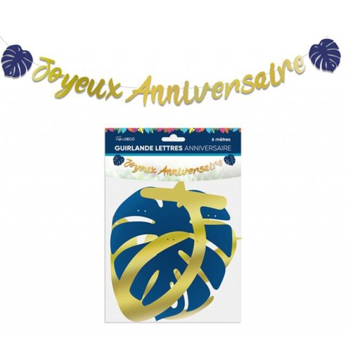 Guirlande lettres Joyeux Anniversaire thème tropical pour déco de salle