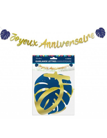 Guirlande lettres Joyeux Anniversaire thème tropical pour déco de salle