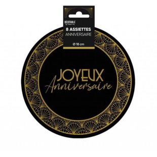 8 assiettes Joyeux Anniversaire ⌀ 18cm thème Art Déco