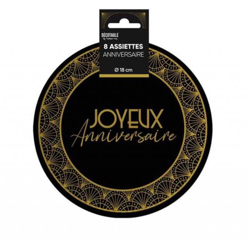 8 assiettes Joyeux Anniversaire ⌀ 18cm thème Art Déco