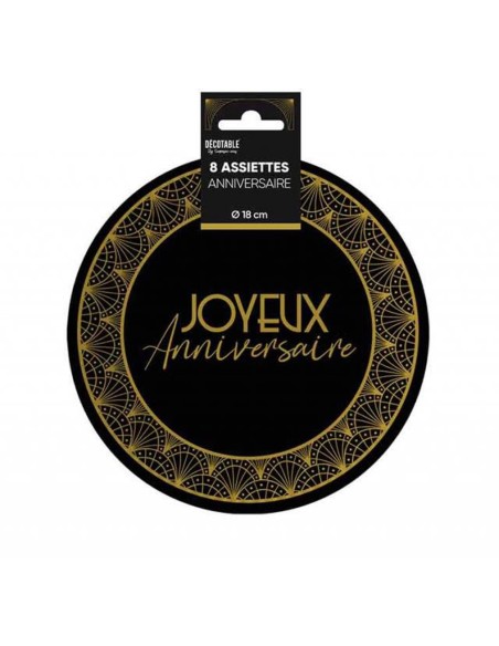 8 assiettes Joyeux Anniversaire ⌀ 18cm thème Art Déco