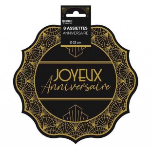 8 assiettes Joyeux Anniversaire ⌀ 23cm thème Art Déco