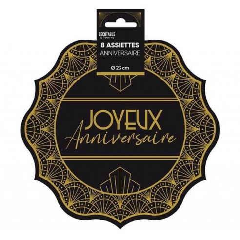 8 assiettes Joyeux Anniversaire ⌀ 23cm thème Art Déco