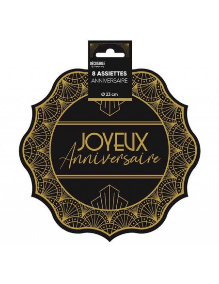 8 assiettes Joyeux Anniversaire ⌀ 23cm thème Art Déco