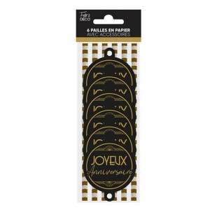 12 pailles thème Art Déco Joyeux Anniversaire pour siroter boissons