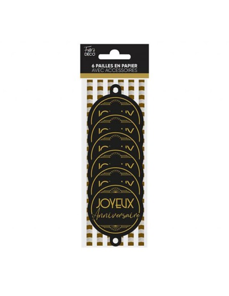 12 pailles thème Art Déco Joyeux Anniversaire pour siroter boissons
