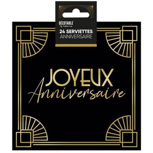 24 serviettes papier thème Art Déco Joyeux Anniversaire
