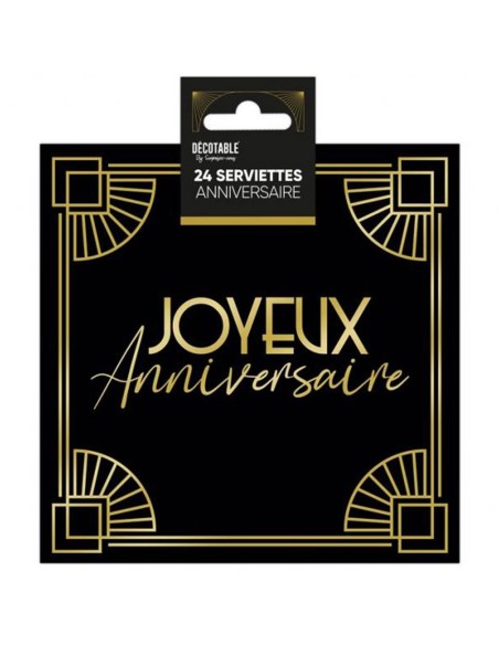 24 serviettes papier thème Art Déco Joyeux Anniversaire