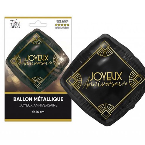 Ballon Joyeux Anniversaire métallisé thème Art Déco pour style rétro
