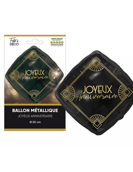 Ballon Joyeux Anniversaire métallisé thème Art Déco pour style rétro