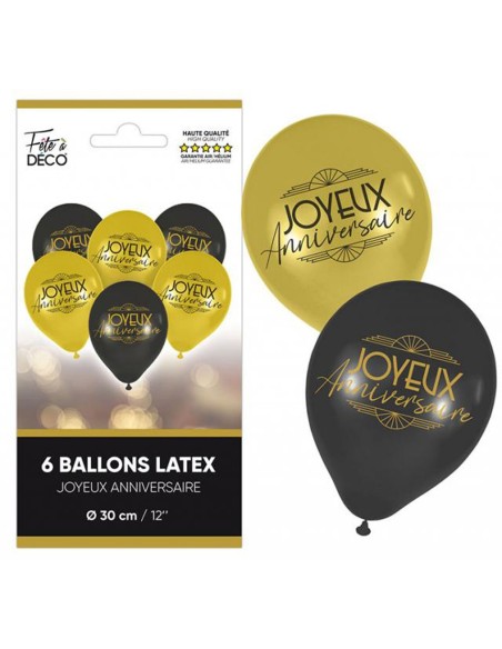 6 ballons Joyeux Anniversaire thème Art Déco pour décoration de salle