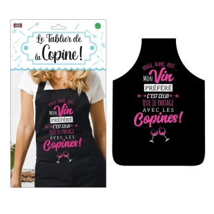 Tablier femme humoristique mon vin préféré c'est avec les copines