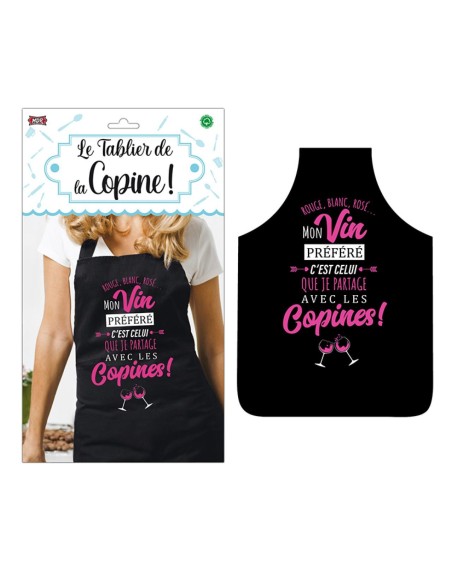 Tablier femme humoristique mon vin préféré c'est avec les copines