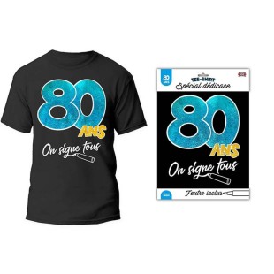 T-shirt à signer noir anniversaire 80 ans dédicace feutre inclus