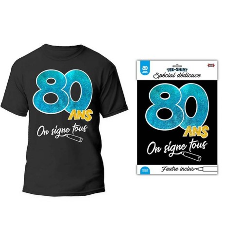 T-shirt à signer noir anniversaire 80 ans dédicace feutre inclus