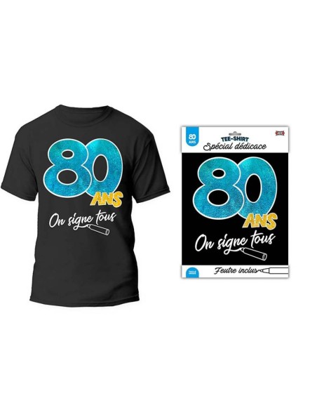 T-shirt à signer noir anniversaire 80 ans dédicace feutre inclus