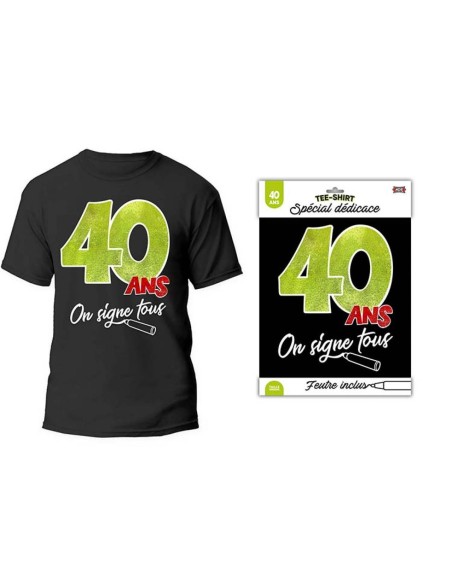 T-shirt à signer noir anniversaire 40 ans dédicace feutre inclus