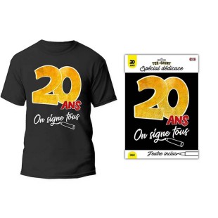 T-shirt à signer noir anniversaire 20 ans dédicace feutre inclus