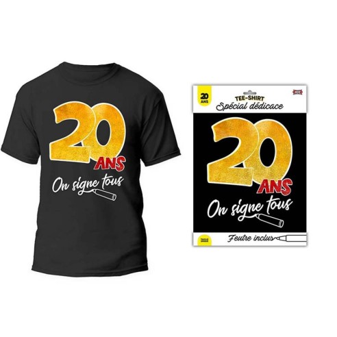T-shirt à signer noir anniversaire 20 ans dédicace feutre inclus