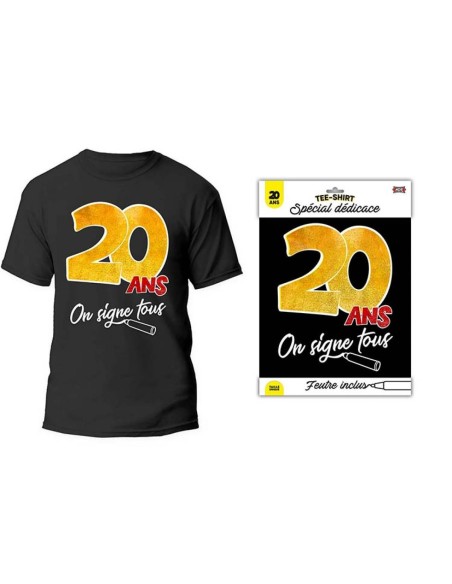 T-shirt à signer noir anniversaire 20 ans dédicace feutre inclus