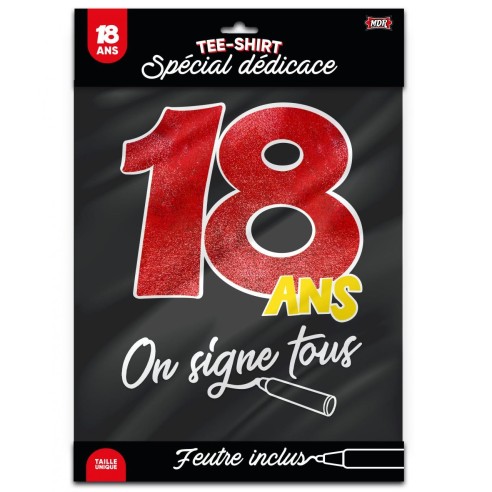T-shirt à signer noir anniversaire 18 ans dédicace feutre inclus