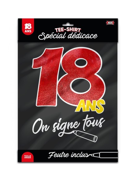 T-shirt à signer noir anniversaire 18 ans dédicace feutre inclus
