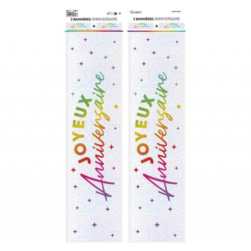 2 bannières couleur Joyeux Anniversaire 60cm déco de salle