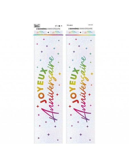 2 bannières couleur Joyeux Anniversaire 60cm déco de salle