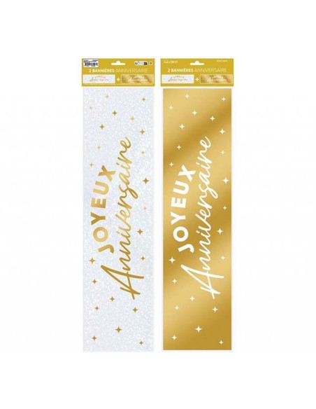 2 bannières couleur Joyeux Anniversaire 60cm déco de salle
