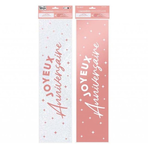 2 bannières couleur Joyeux Anniversaire 60cm déco de salle